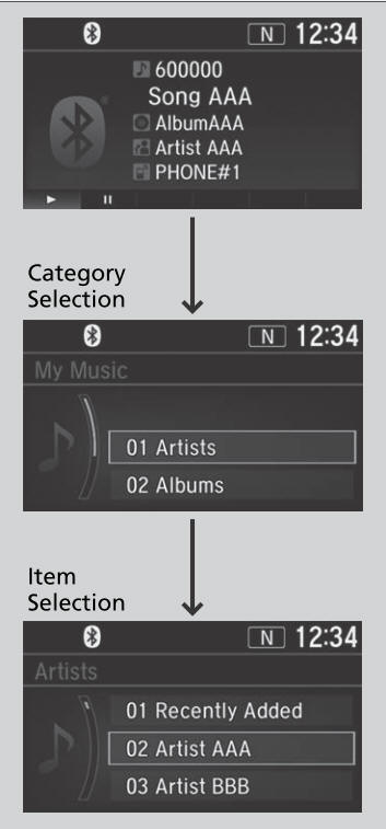 Honda CR-V. How to Select a Song from the Music Search List with the Selector Knob